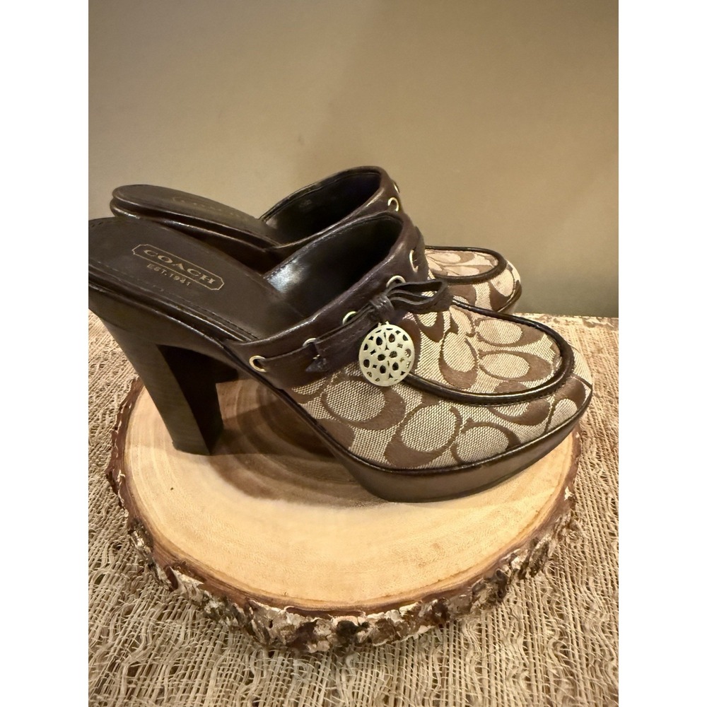 COACH Mule Clogs Womens Size 8B Brown (Jodey) Signature Logo Charm Slip On